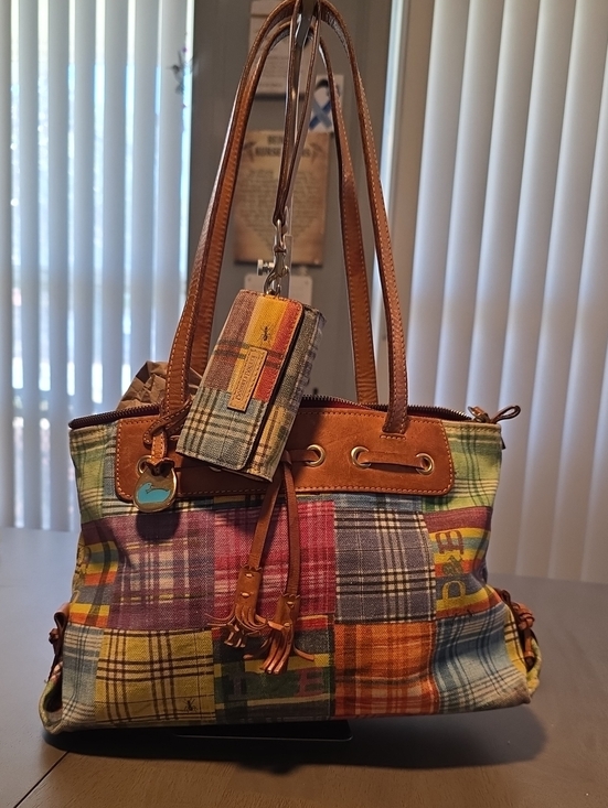Dooney & Bourke Handbags - Doone & Bourke Madras Plaid Patchwork "Ant Picnic" Satchel & Card Case